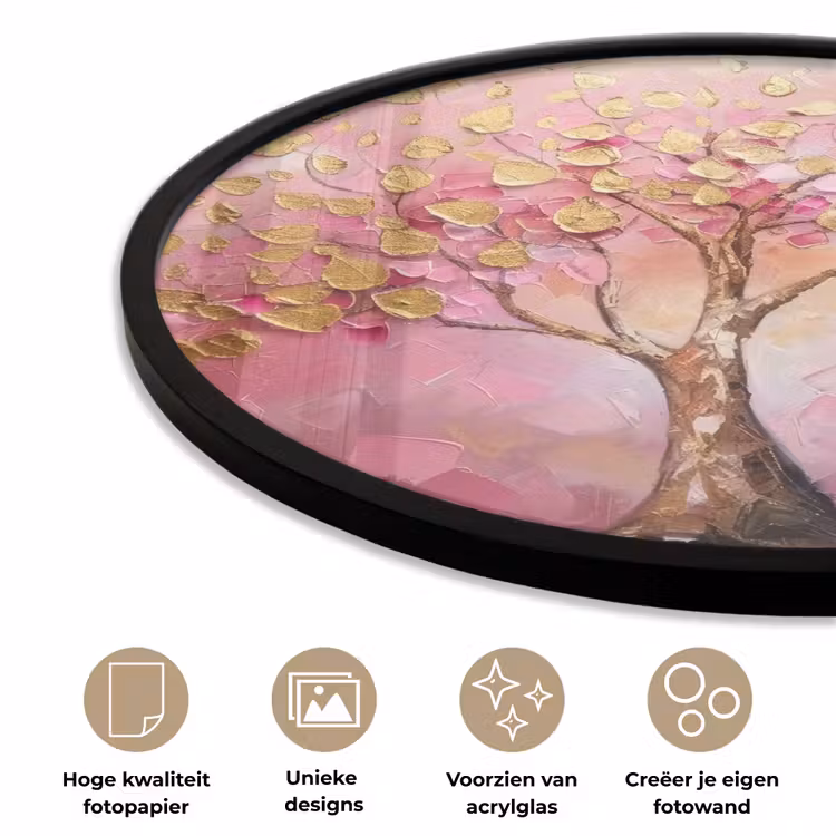 Ronde fotolijst - Boom - Roze - Goud - Modern — 5