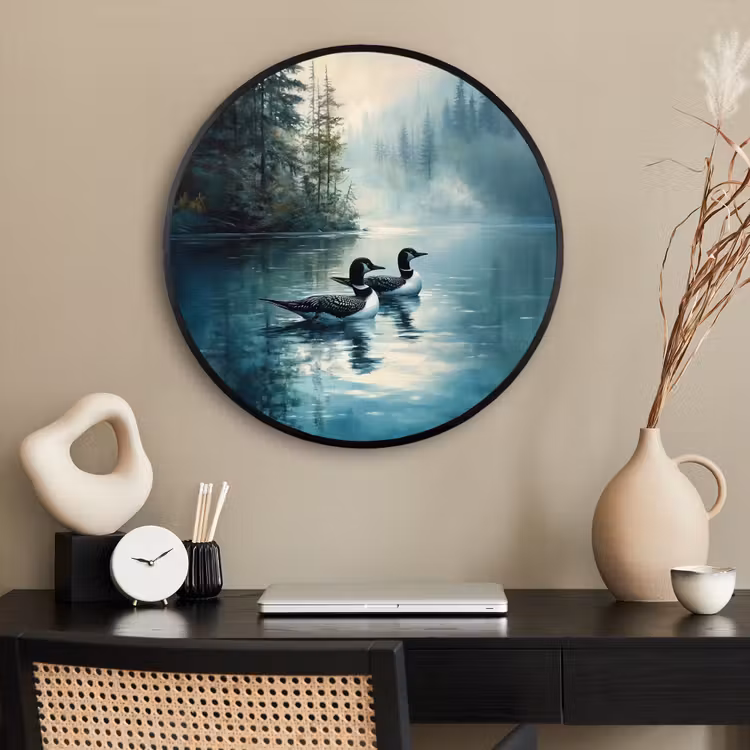 Ronde fotolijst - Bos - Water - Eenden - Mistig — 2