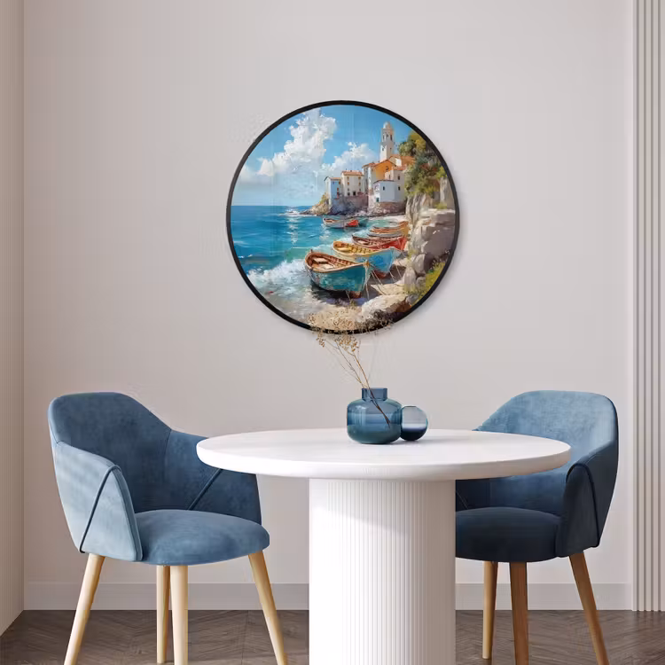 Ronde fotolijst - Boten - Rotsen - Zee - Zon — 3