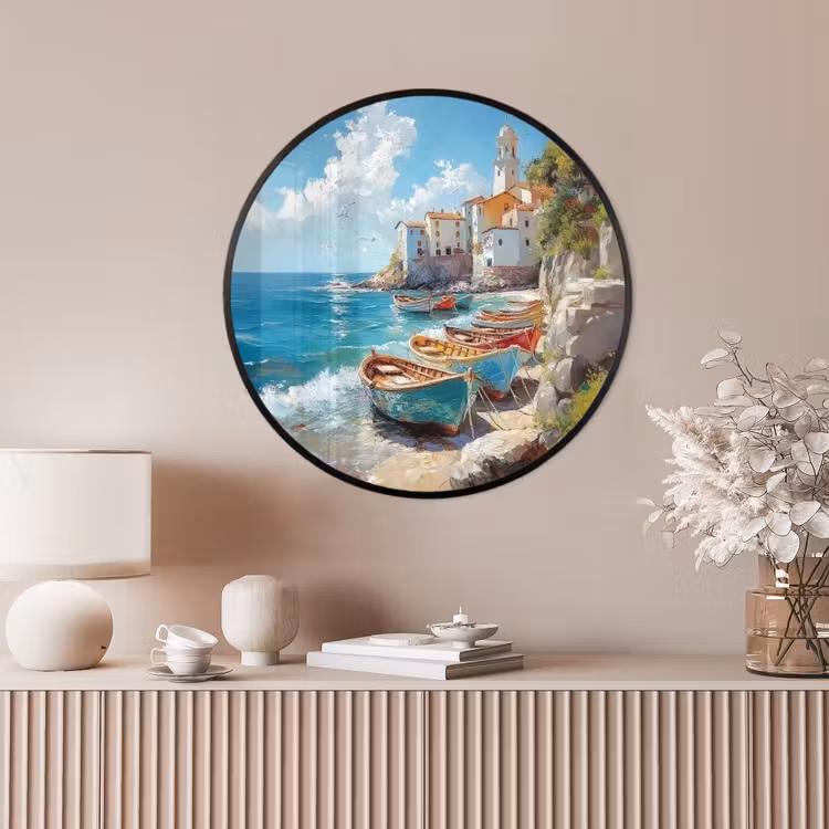 Ronde fotolijst - Boten - Rotsen - Zee - Zon — 4