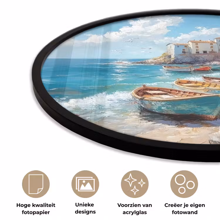 Ronde fotolijst - Boten - Rotsen - Zee - Zon — 5
