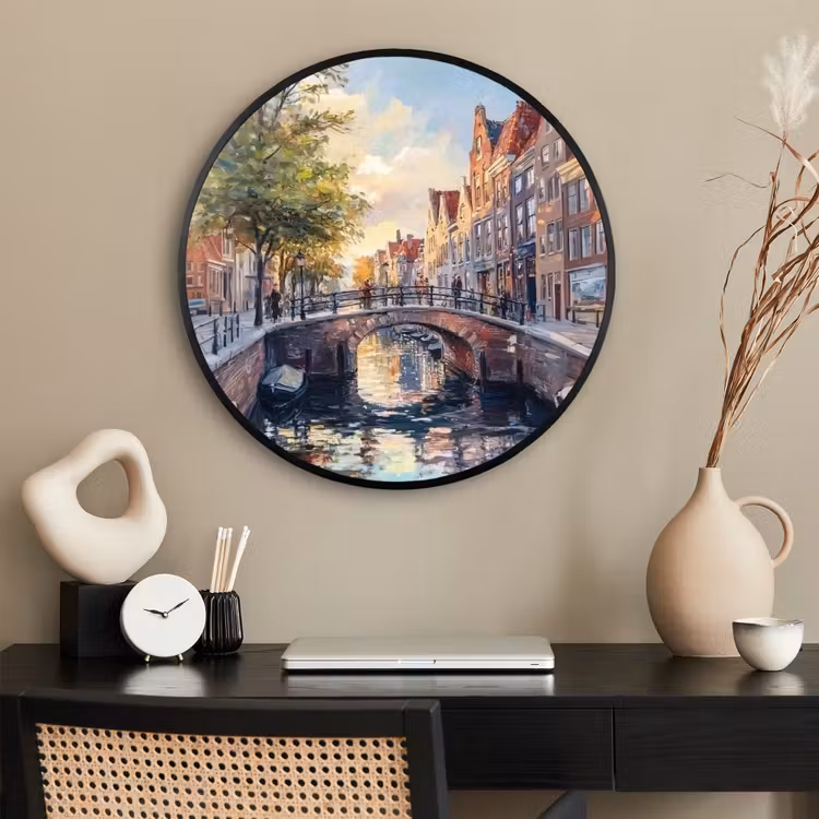 Ronde fotolijst - Brug - Stad - Huizen - Boot — 2