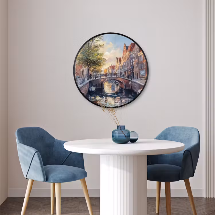 Ronde fotolijst - Brug - Stad - Huizen - Boot — 3