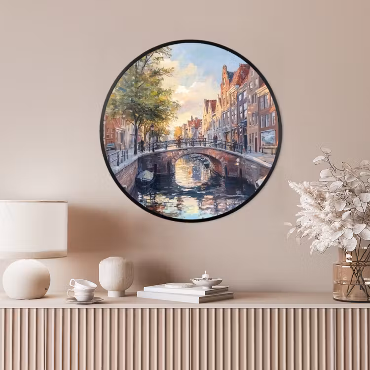 Ronde fotolijst - Brug - Stad - Huizen - Boot — 4