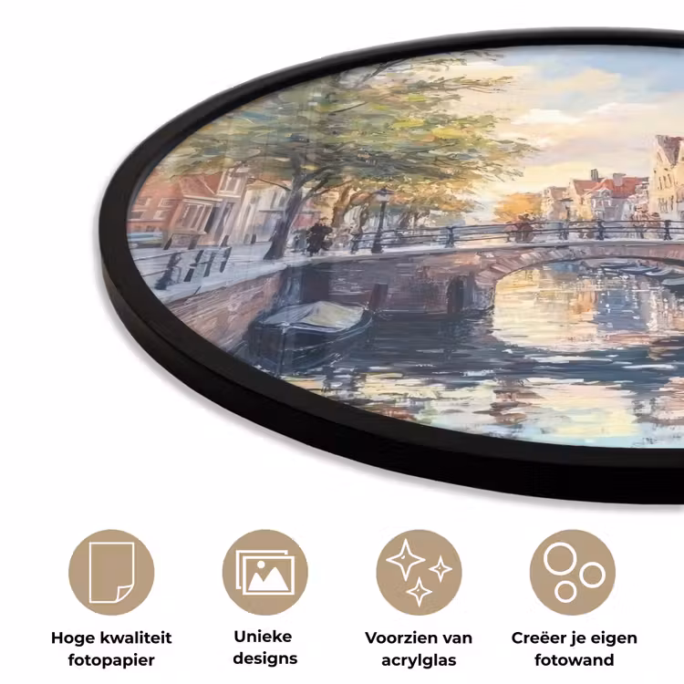 Ronde fotolijst - Brug - Stad - Huizen - Boot — 5