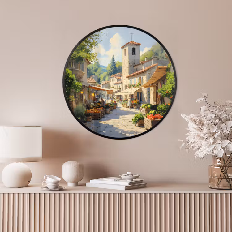 Ronde fotolijst - Dorp - Zon - Kraampjes - Huizen — 4