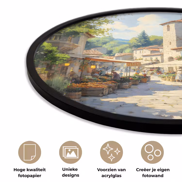 Ronde fotolijst - Dorp - Zon - Kraampjes - Huizen — 5