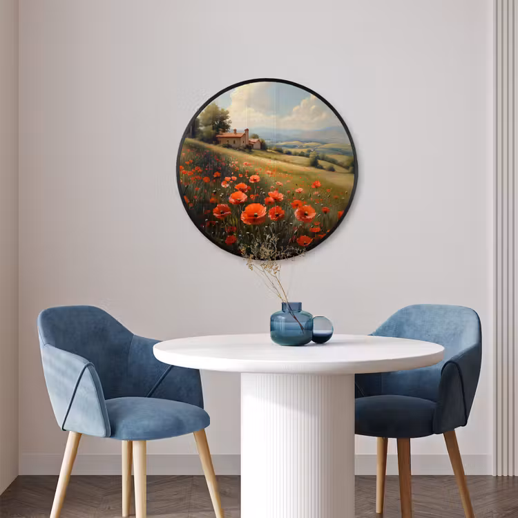 Ronde fotolijst - Klaprozen - Rood - Heuvels - Landschap — 3