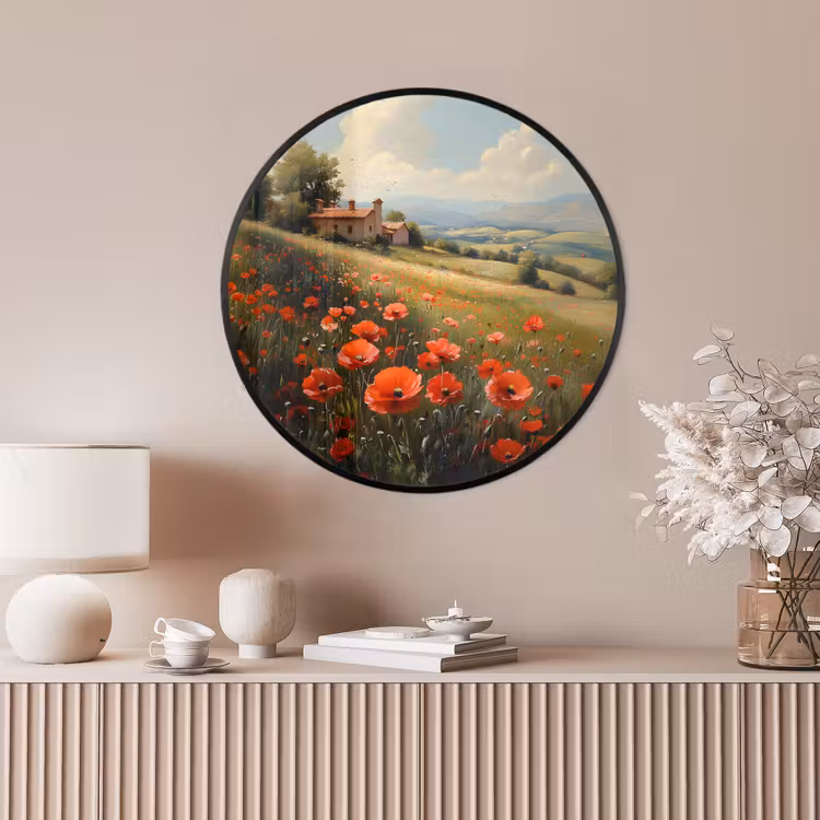 Ronde fotolijst - Klaprozen - Rood - Heuvels - Landschap — 4