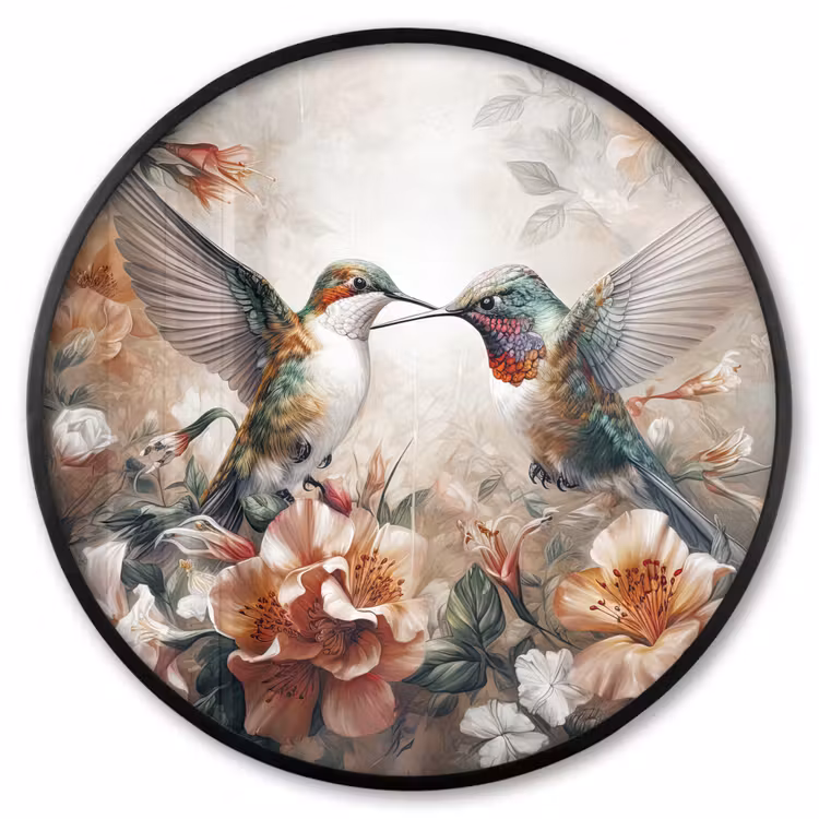 Ronde fotolijst - Kolibrie - Vogels - Bloemen - Natuur — 1
