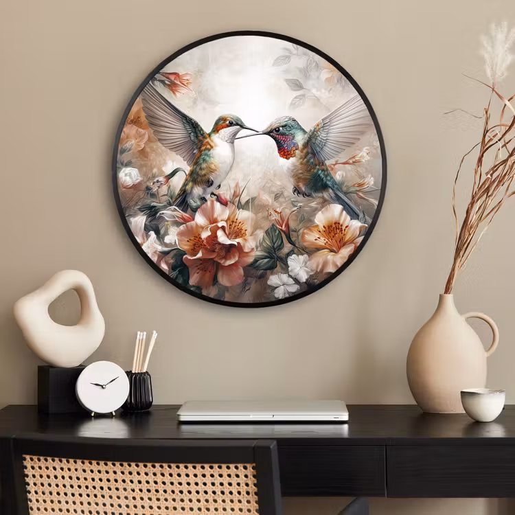 Ronde fotolijst - Kolibrie - Vogels - Bloemen - Natuur — 2