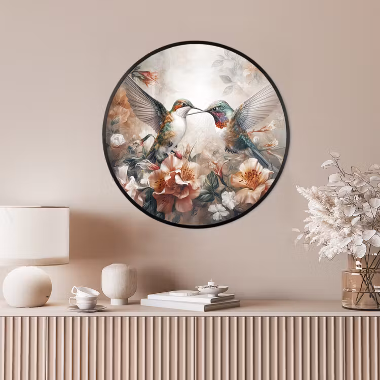 Ronde fotolijst - Kolibrie - Vogels - Bloemen - Natuur — 4