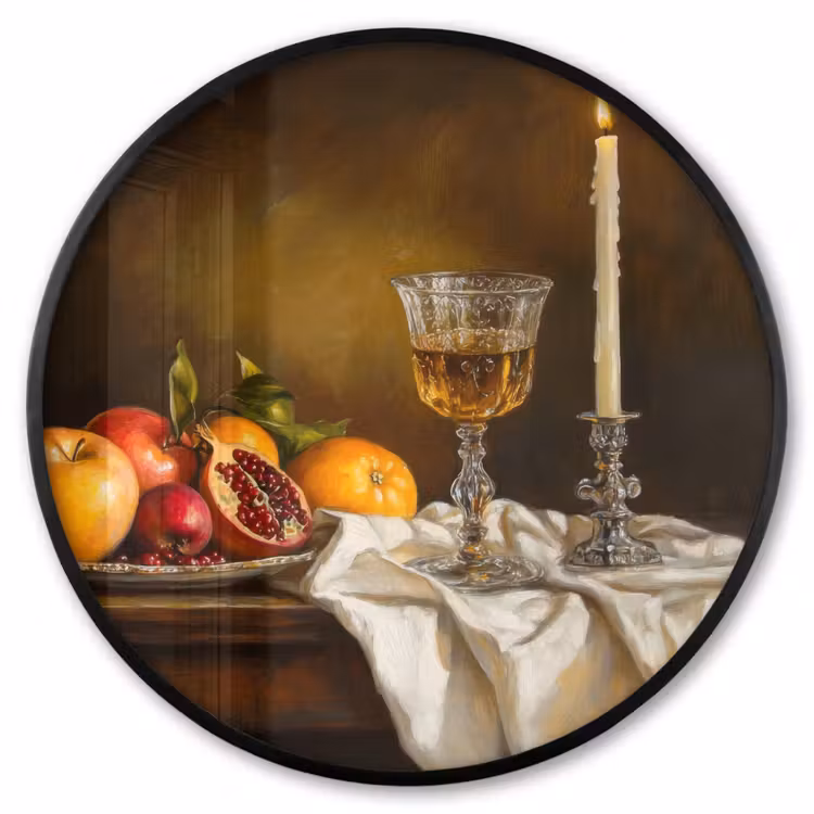 Ronde fotolijst - Fruit - Stilleven - Wijn - Kaars — 1
