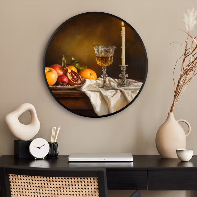 Ronde fotolijst - Fruit - Stilleven - Wijn - Kaars — 2