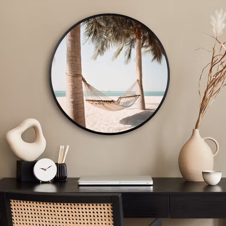 Ronde fotolijst - Hangmat - Palmbomen - Strand - Zee — 2