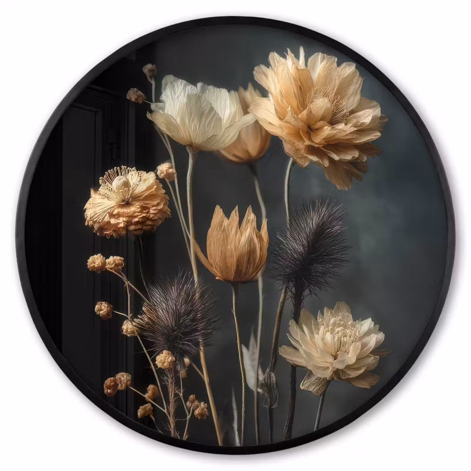 Ronde fotolijst - Boeket - Bloemen - Licht - Zwart — 1