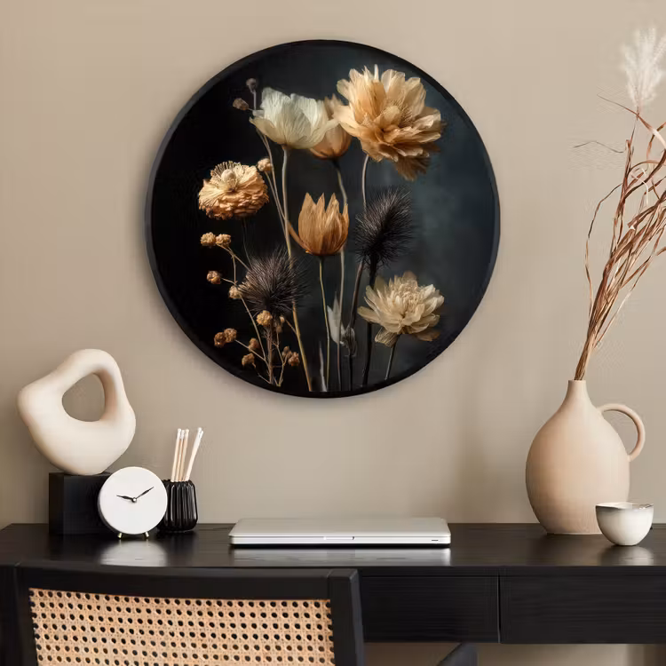 Ronde fotolijst - Boeket - Bloemen - Licht - Zwart — 2