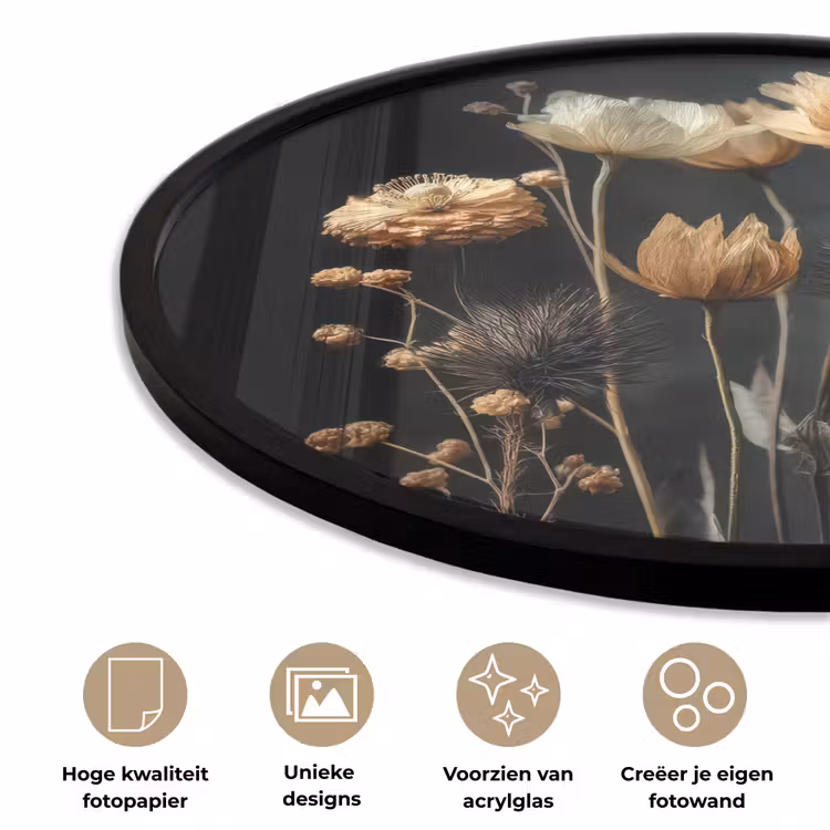 Ronde fotolijst - Boeket - Bloemen - Licht - Zwart — 5