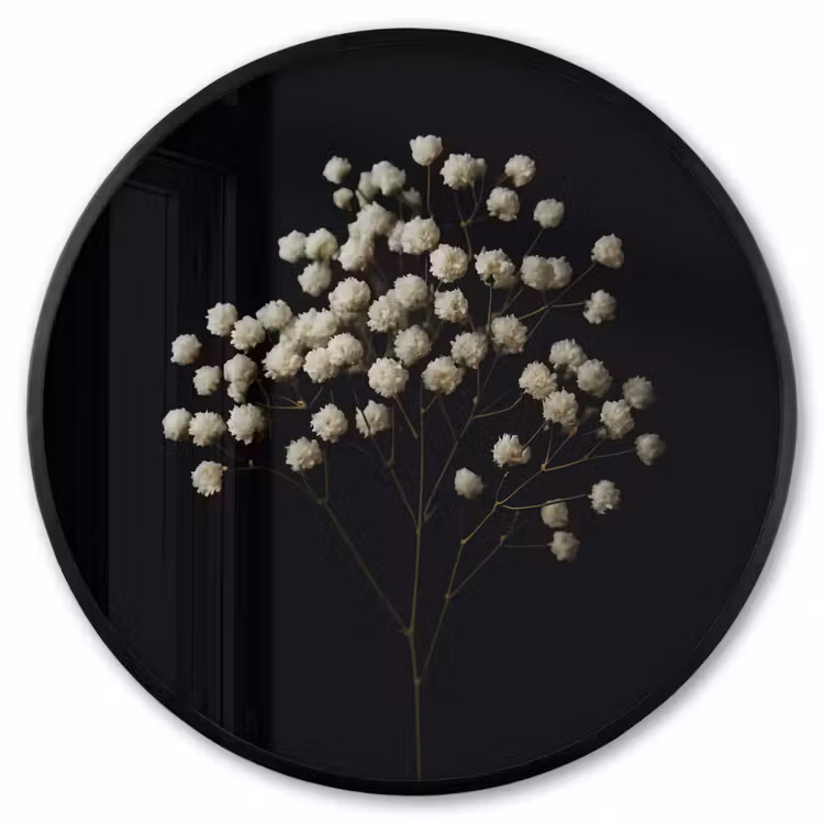 Ronde fotolijst - Gipskruid - Bloemetjes - Wit - Minimalistisch — 1