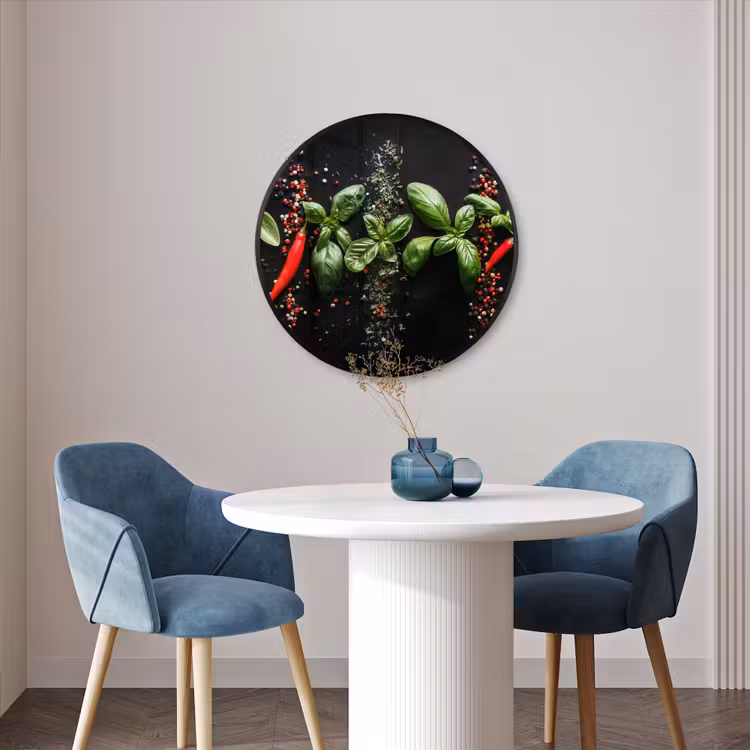 Ronde fotolijst - Chilipepers - Basilicum - Blaadjes - Rood — 3