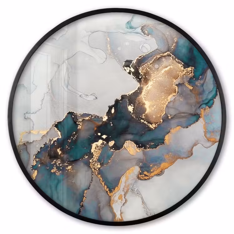 Ronde fotolijst - Blauw - Marmer - Goud — 1