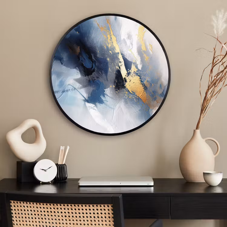 Ronde fotolijst - Blauw - Modern - Marmer - Abstract - Goud — 2