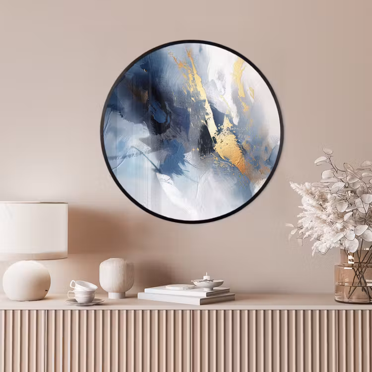 Ronde fotolijst - Blauw - Modern - Marmer - Abstract - Goud — 4