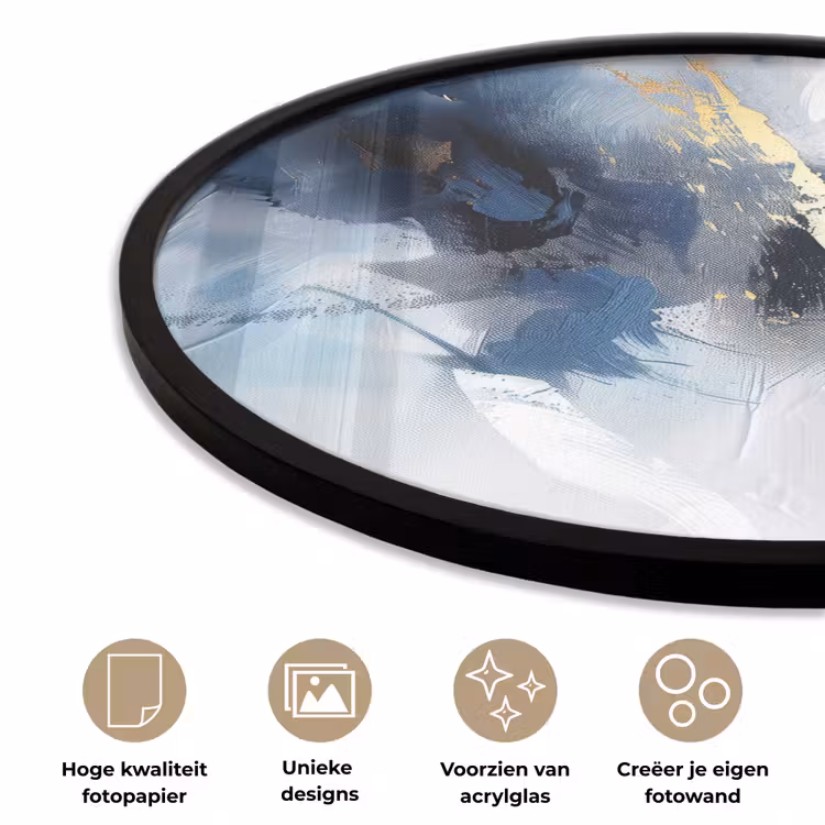 Ronde fotolijst - Blauw - Modern - Marmer - Abstract - Goud — 5