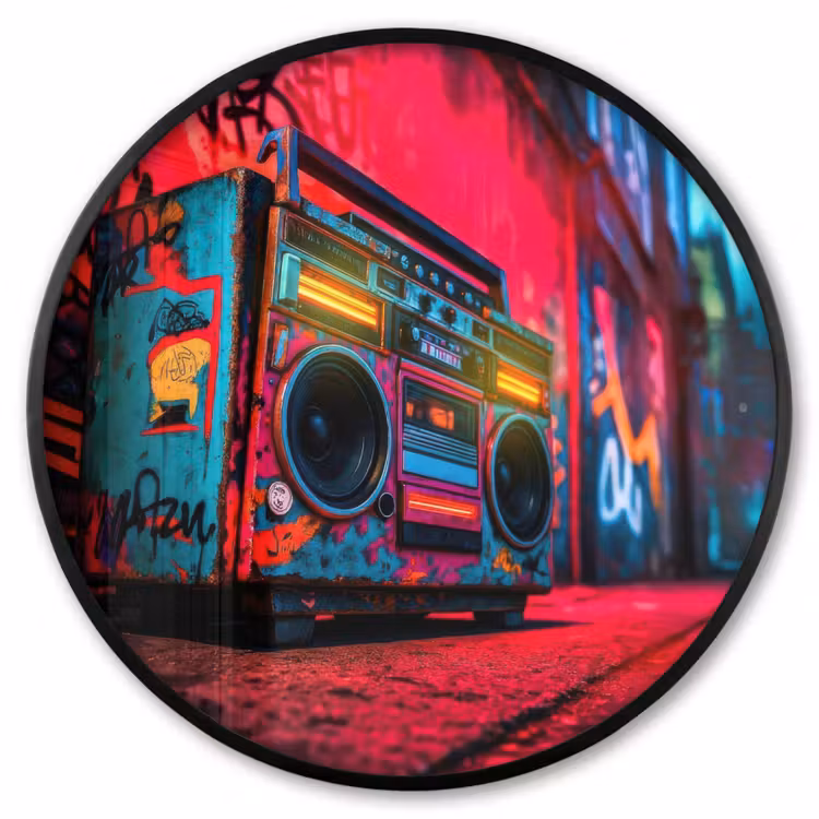 Ronde fotolijst - Boombox - Rood - Graffiti - Neon — 1