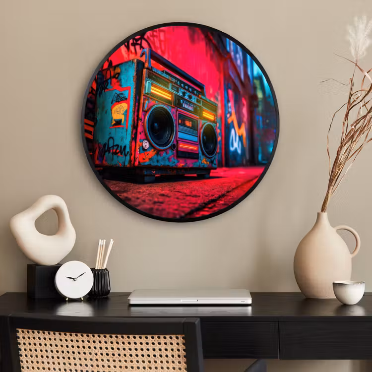 Ronde fotolijst - Boombox - Rood - Graffiti - Neon — 2