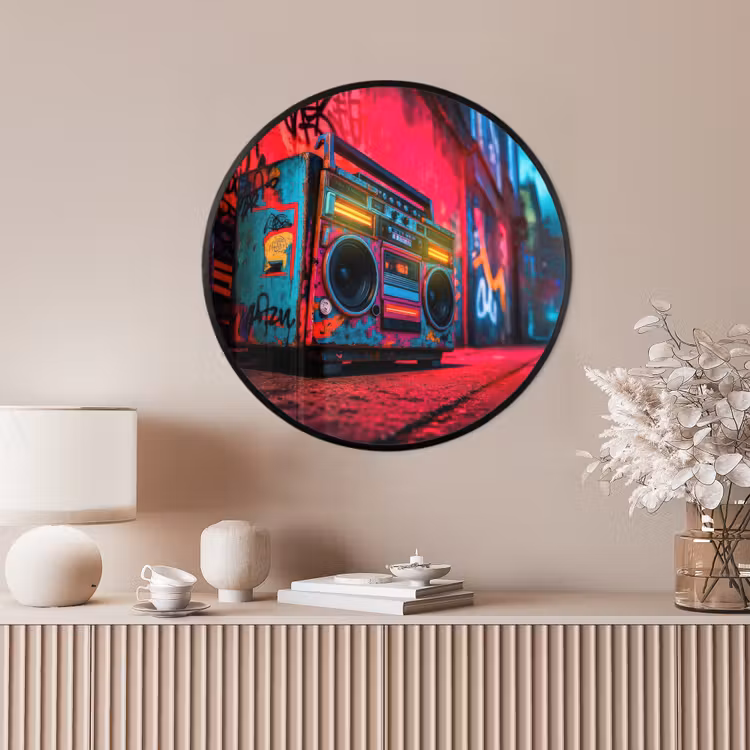 Ronde fotolijst - Boombox - Rood - Graffiti - Neon — 4