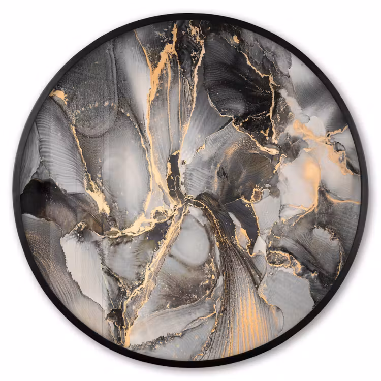 Ronde fotolijst - Grijs - Luxe - Goud - Marmer — 1