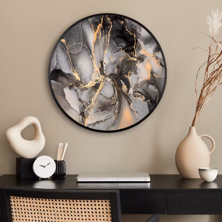 Ronde fotolijst - Grijs - Luxe - Goud - Marmer — 2