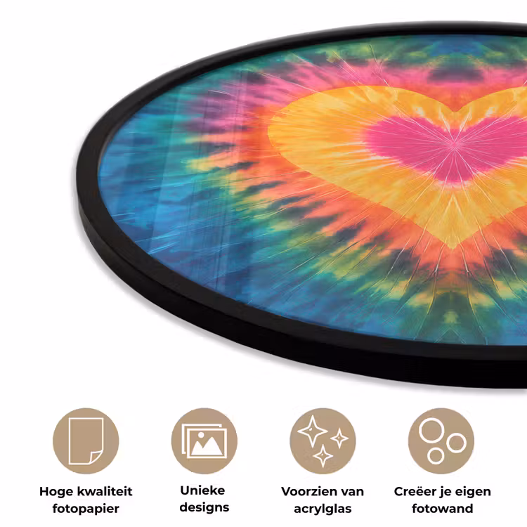 Ronde fotolijst - Hart - Tie Dye - Kleurrijk — 5