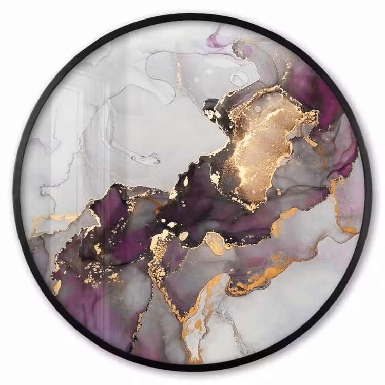 Ronde fotolijst - Marmer - Abstract - Goud - Paars — 1