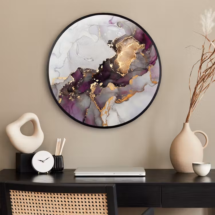 Ronde fotolijst - Marmer - Abstract - Goud - Paars — 2