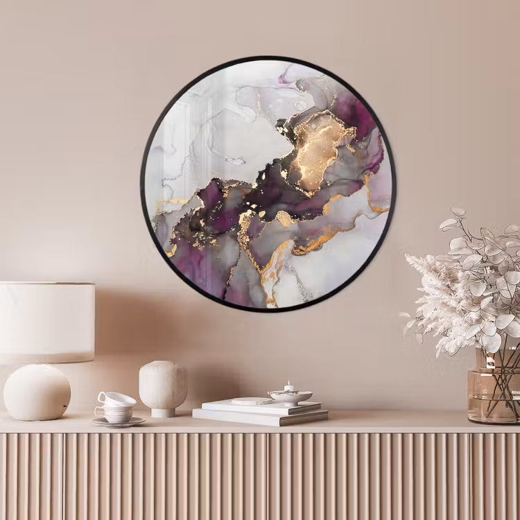 Ronde fotolijst - Marmer - Abstract - Goud - Paars — 4