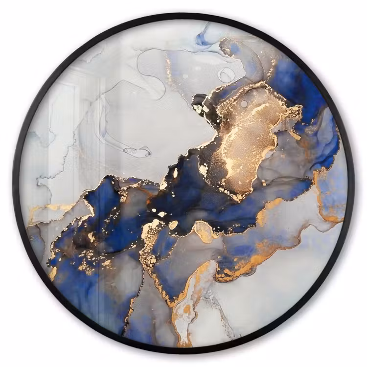 Ronde fotolijst - Marmer - Blauw - Goud — 1