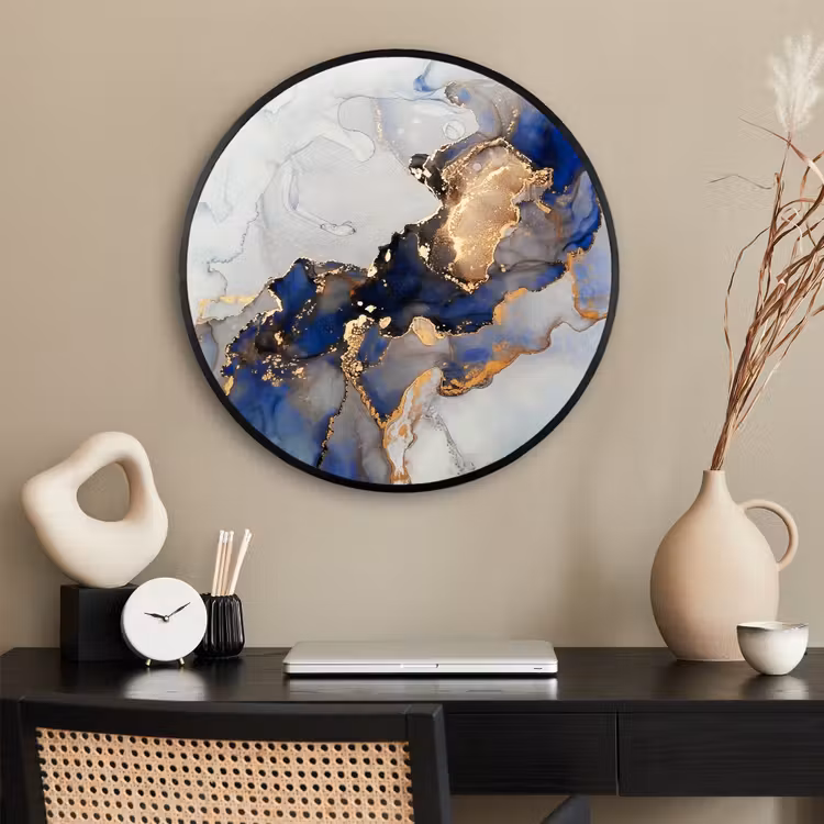 Ronde fotolijst - Marmer - Blauw - Goud — 2