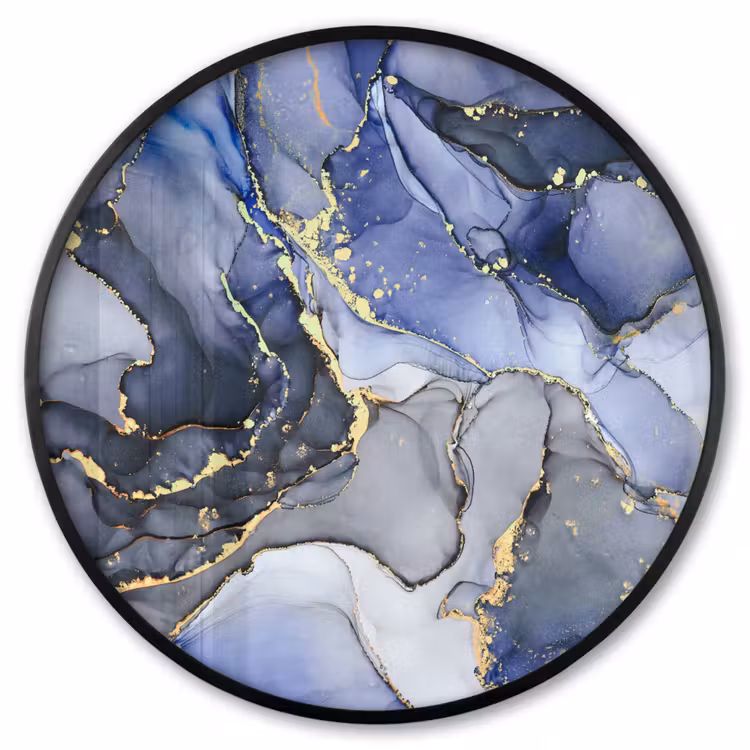 Ronde fotolijst - Marmer - Goud - Abstract - Blauw — 1