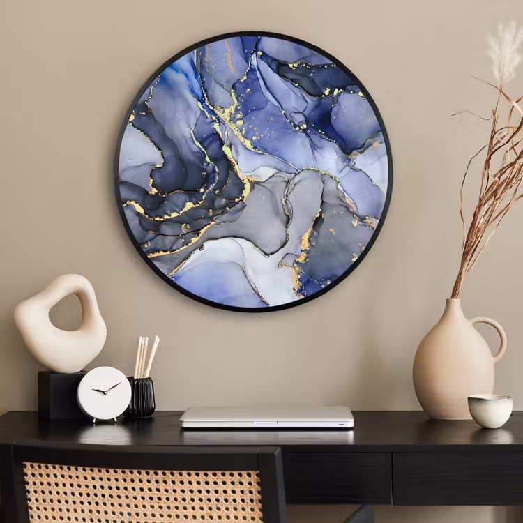 Ronde fotolijst - Marmer - Goud - Abstract - Blauw — 2
