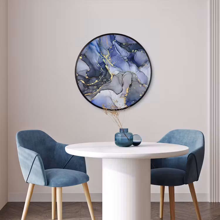 Ronde fotolijst - Marmer - Goud - Abstract - Blauw — 3