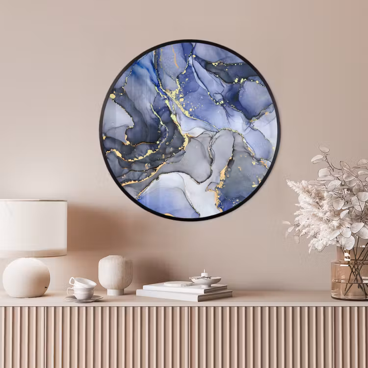 Ronde fotolijst - Marmer - Goud - Abstract - Blauw — 4