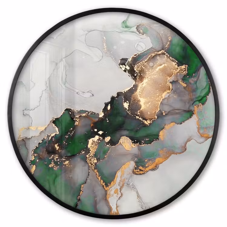 Ronde fotolijst - Marmer - Goud - Groen - Luxe — 1