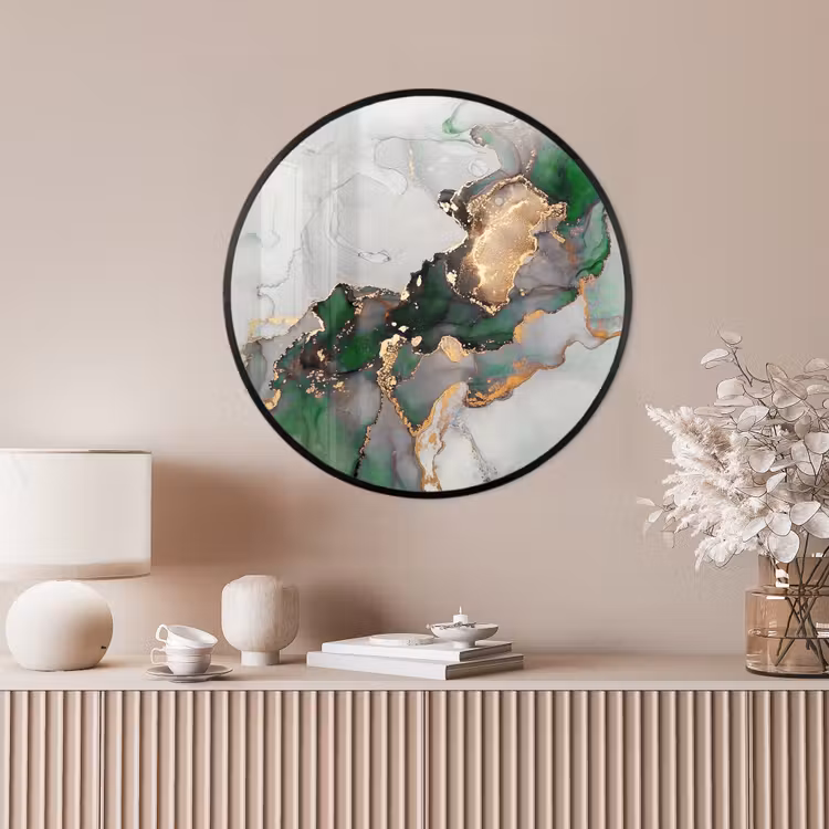 Ronde fotolijst - Marmer - Goud - Groen - Luxe — 4