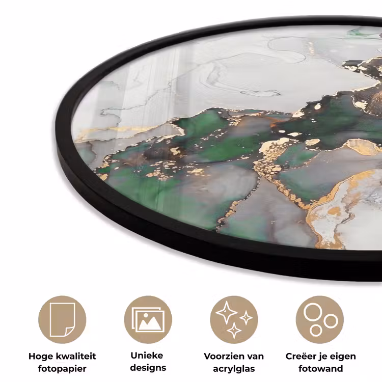Ronde fotolijst - Marmer - Goud - Groen - Luxe — 5