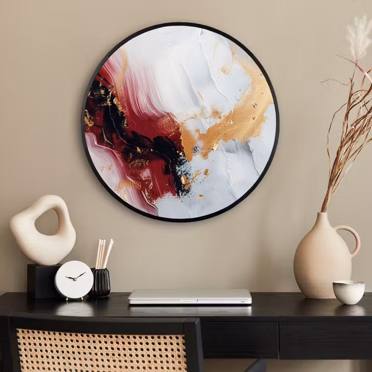 Ronde fotolijst - Rood - Abstract - Goud - Modern — 2