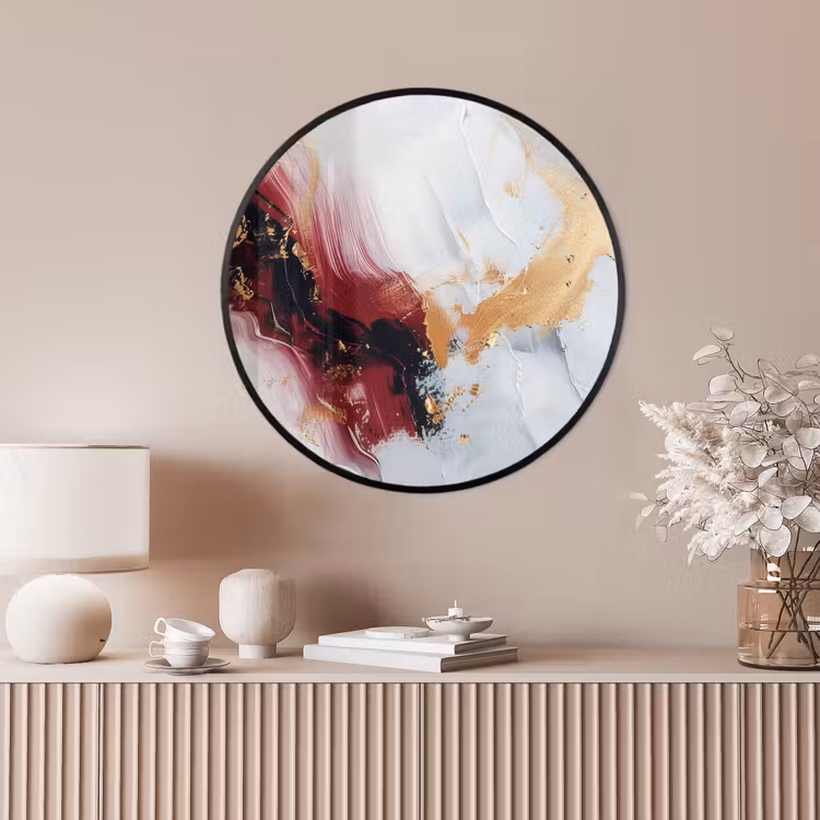 Ronde fotolijst - Rood - Abstract - Goud - Modern — 4