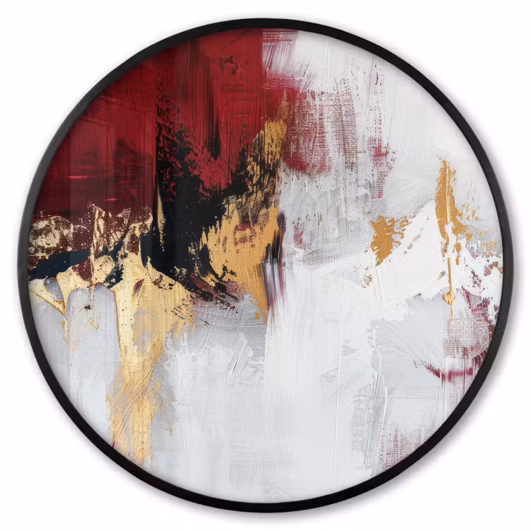 Ronde fotolijst - Rood - Marmer - Abstract - Goud - Modern — 1