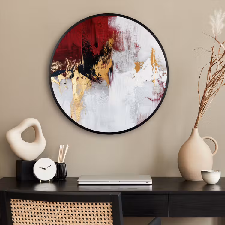 Ronde fotolijst - Rood - Marmer - Abstract - Goud - Modern — 2